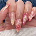 24Pcs Orange Smudge French False Nails Art Flower Rhinestone Press on Nails Long Stiletto Reusable
