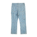 Frayed Urban Flower Full Patchwork Baggy Flare Jeans for Men Straight Oversize Denim Trousers