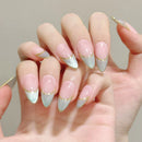 10pcs Handmade Press On Nails Milk Green French Style Glass Beads Nails Detachable Korean Almond Nail
