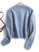 Knitted Solid Autumn Winter Cardigan Women's Buttoned Decorate Pockets Short Sweater