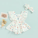 Toddler Baby Girls Summer Romper Dress Cute Rainbow Dots Pattern Ruffle Sleeve Cross Backless Jumpsuits And Headband