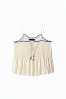 Summer Bohemian Pleated Decoration Spaghetti Strap Vest Women's Loose Camisole