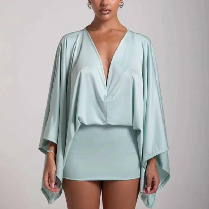 Dresses Woman Spring Solid Elegant Commute Lady Dress Autumn Long Sleeve Satin Mini Dress