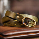 Retro Narrow Genuine Leather Women Belt Pure Copper Button Western Jeans Belt Women Belt