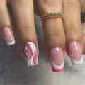 24Pcs Love Rainbow Press on Nails False Nails Shining Summer Nail Art Medium Square Nails Cute Natural Sweet Nail