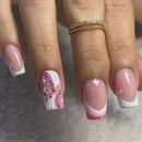 24Pcs Love Rainbow Press on Nails False Nails Shining Summer Nail Art Medium Square Nails Cute Natural Sweet Nail
