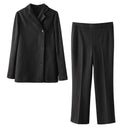 Spring Elegant Stripe Women Loose Blazer Wide Pants Suits Female Sets