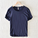 Summer Short-Sleeved Men Thin Section Casual Round Neck Cotton Short Solid Pullover Bottoming Sweatshirt T-Shirt