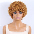 Mannequin head with a blonde afro wig on a white background, Obroi