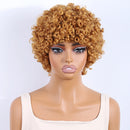 Mannequin head with a blonde afro wig on a white background, Obroi