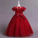 Long Tulle Girl's Ceremonial Party Dresses For Weddings Short Sleeve Princess Children Kids Dresses