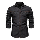 Men Denim Shirts Double Pocket Casual Men Shirts Long Sleeve Autumn Jeans Shirts for Men