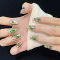 10pcs Handmade Press on Nail French Gem Nails Wearable Women Lady Green Crystal Decor False Nail Tips