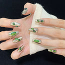 10pcs Handmade Press on Nail French Gem Nails Wearable Women Lady Green Crystal Decor False Nail Tips