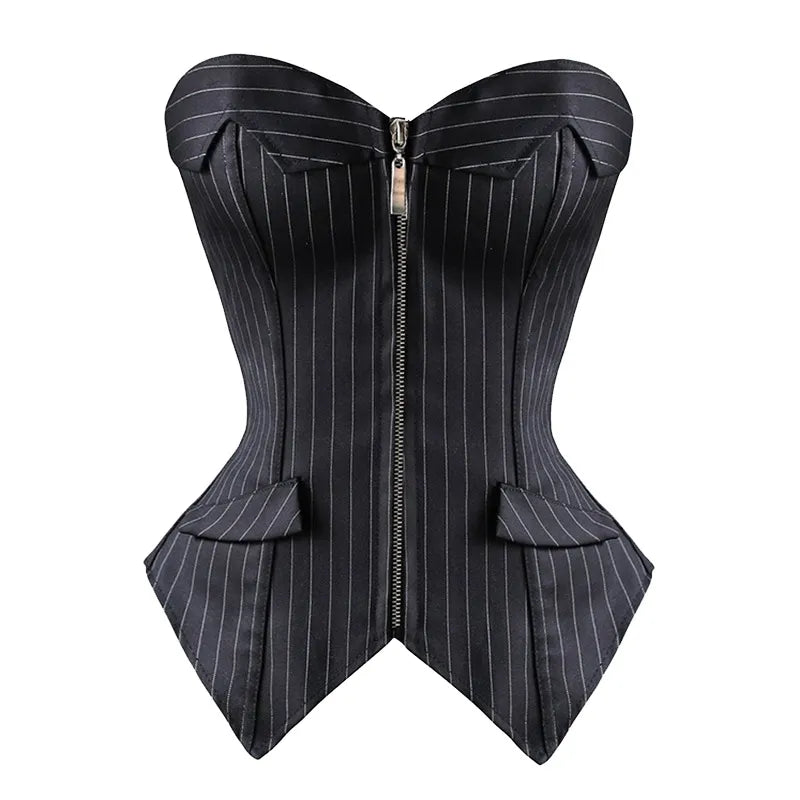 Corsets for Women Striped Office Party Corsets and Bustiers Zipper Lingerie Tops