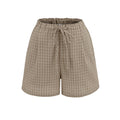 Retro Women Summer Plaid Straight Shorts Bow Drawstring Waist Wide Leg Loose Casual Short Pants