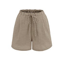 Retro Women Summer Plaid Straight Shorts Bow Drawstring Waist Wide Leg Loose Casual Short Pants