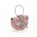Pink evening bag with embellishments on a white background, Obroi