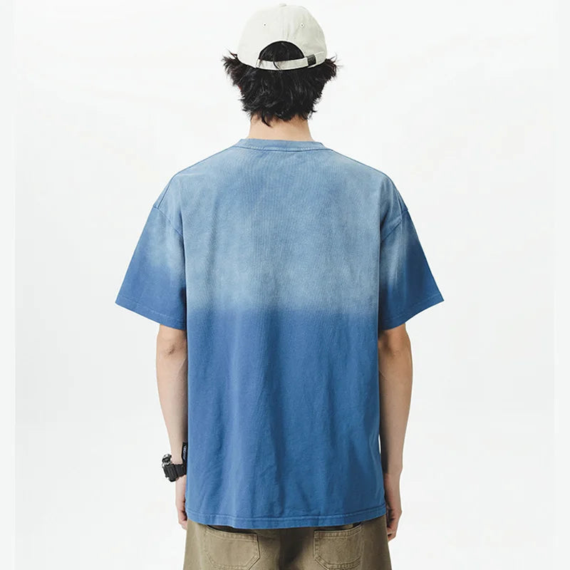 Men Gradient Washed Summer Loose Casual T-shirts Streetwear Oversize T Shirt