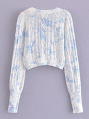 Printed Knitted Cardigan Sweater Women Autumn Winter New Fashion Casual Loose V-Neck Long-Sleeved Short Sweater Coat