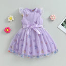 Kids Clothing Toddler Girl Summer Dress Casual Fly Sleeve Butterfly Mesh Tulle Dress Children A-Line Dress with Belt