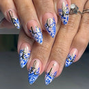 Mid-length Almond Press on Fake Nails  Full Cover Nails Tips Red Smudge Reusable Nails Art