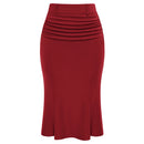 Women Vintage Mermaid Skirt With Belt Below Knee Ruched Bodycon Skirt High Waist Elegant
