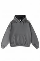 Gray hoodie with decorative elements on a white background, Obroi