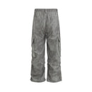 Pleated Pocket Cargo Pants Mens High Street Spring Summer Elastic Waist Loose Wide Leg Trousers Men