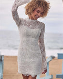 Beautiful high Neck Full Sleeves Full Lace Short Sheath Wedding Dresses Cut Back Bridal Grown