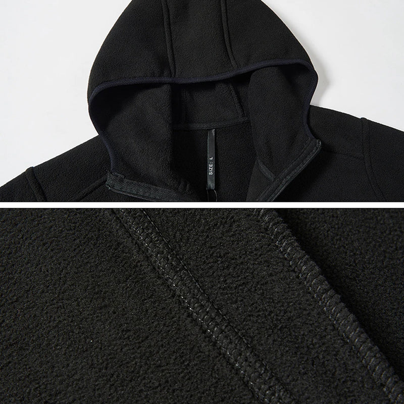 Fleece Jacket Men Autumn Winter Fleece Coat Fashion Casual Solid Color Hooded Jackets Male