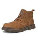 Brown leather boot with lace-up design on a white background, Obroi