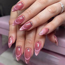 Glossy Press On Nails Full Cover Wearable Almond Nails Charms Detachable Nails with Rhinestones
