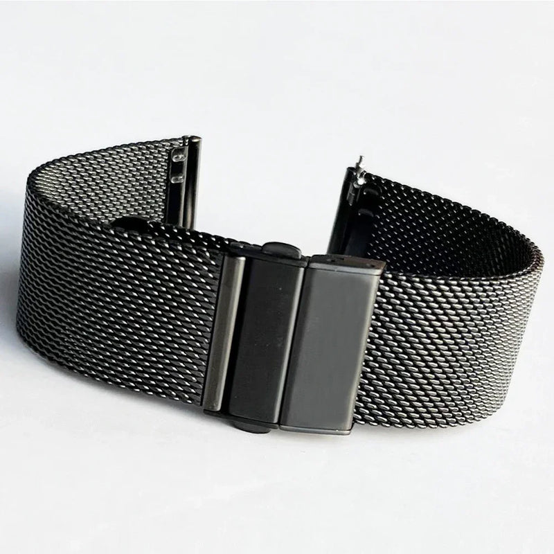 Mesh Loop Strap Stainless Steel Metal Quick Release Bracelet Double Press Butterfly Buckle Watch Band