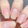 Gradient Full Cover Nail Tips Wearable Short Square Nails Sets Press on Simple Seashell Pattern Nails Art