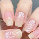 Gradient Full Cover Nail Tips Wearable Short Square Nails Sets Press on Simple Seashell Pattern Nails Art