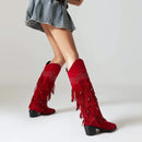 Boots Knee High Pointed Toe Rivets Women's Winter Shoes Suede Western Booties Ladies