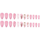 Sweet Pink Marbling Manicure False Nails French Medium Almond Detachable Press On Nail Tips