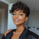 Black Layered Curly Pixie Wigs Human Hair Natural Realistic Tangle Free Pre Plucked For Women