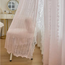 Romantic Sheer Pink Ruffle Curtains for Girls Bedroom Princess Bay Window Curtains Living Room