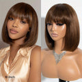 Ginger Straight Short Bob Human Hair Bob Brown Color Human Hair Wig with Bangs