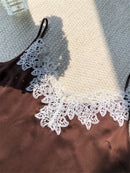 Lace Splices Women Silk Camisole Top Summer Simple Ladies Sleeveless Sling Tank Top