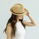Casual Crochet Braid Trim Roll-Up Brim Sun Hat Short Brim Straw Jazz Fedoras