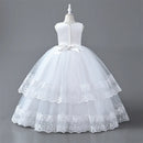 Children's Dress Girls Waistband Pearls Design Layers Princess Lace Kid Costume For Wedding Party