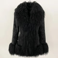 Autumn Winter Women Coat Real Natural Fur Turn-down Collar Jacket Thick Warm Casual Overwear