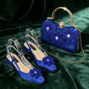 Shoes and Bag Ladies Heel Decoration Pure Elegant Flower Wedding Shoes and Bag Full Rhinestone Handbag