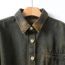 Summer Washed Denim Shirt Lapel Pocket Tops Casual Loose Coat Top Autumn