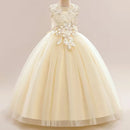Girls flower sequins sleeveless embroidery children embroidered bow tulle long dress