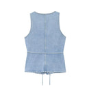 Blue Denim Sleeveless Shirt French Country Lace Casual Denim Vest Women Tank Tops