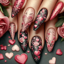 Autumn Winter Matte Almond Nails with Glue Rose Leaf Nail Art Simple Full Cover Press on Acrylic Nails Tips